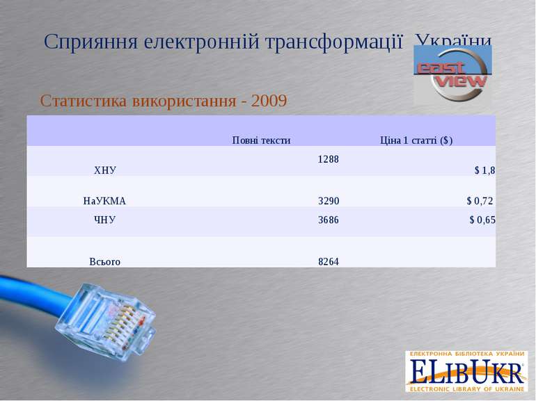 Сприяння електронній трансформації України Статистика використання - 2009   П...