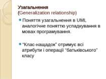 Узагальнення (Generalization relationship) Поняття узагальнення в UML аналогі...