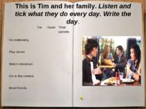 This is Tim and her family. Listen and tick what they do every day. Write the...