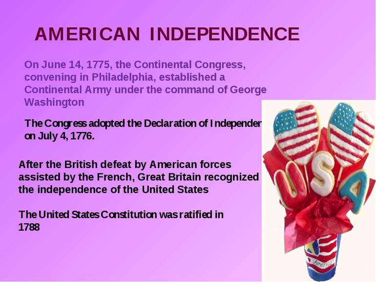 AMERICAN INDEPENDENCE On June 14, 1775, the Continental Congress, convening i...