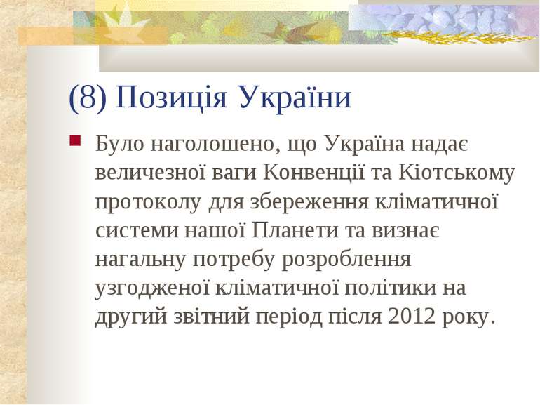 (8) Позиція України Було наголошено, що Україна надає величезної ваги Конвенц...