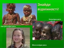 Знайди відмінності! Монголоїдна раса Австралоїдна раса Негроїдна раса
