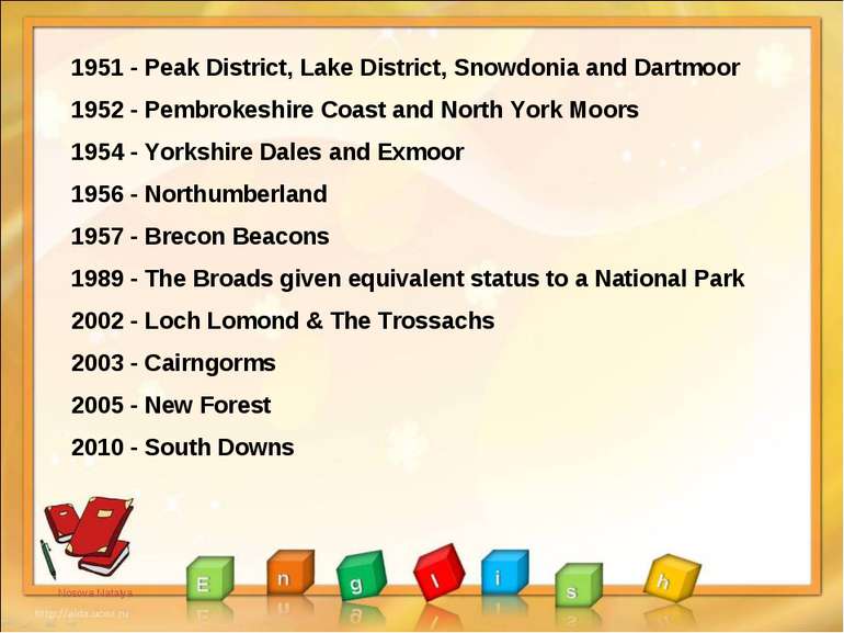 1951 - Peak District, Lake District, Snowdonia and Dartmoor 1952 - Pembrokesh...