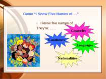 Game “I Know Five Names of …” I know five names of … . They're: … . Continent...