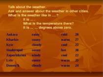 Talk about the weather. Ask and answer about the weather in other cities. Wha...