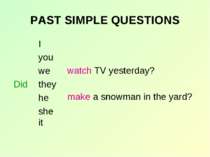 PAST SIMPLE QUESTIONS I you we they he she it Did watch TV yesterday? make a ...
