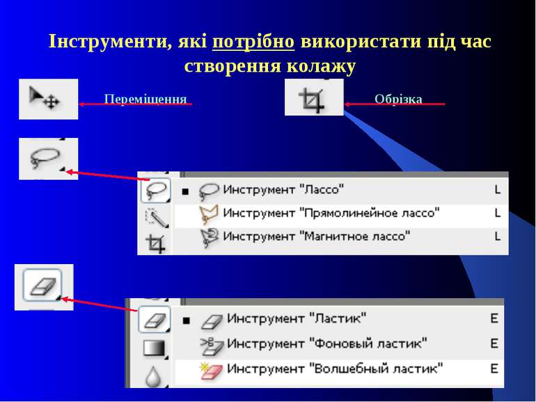 Інструменти, які потрібно використати під час створення колажу Переміщення Об...