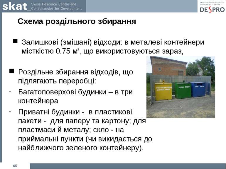 Схема роздільного збирання Залишкові (змішані) відходи: в металеві контейнери...