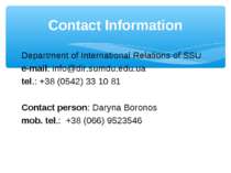 Department of International Relations of SSU e-mail: info@dir.sumdu.edu.ua te...
