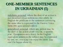 ONE-MEMBER SENTENCES IN UKRAINIAN (I) indefinite personal, where the doer of ...