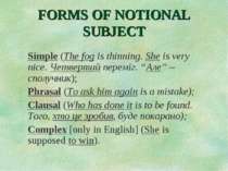 FORMS OF NOTIONAL SUBJECT Simple (The fog is thinning. She is very nice. Четв...