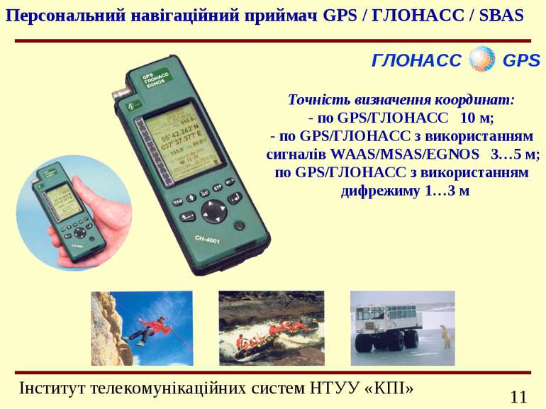 ГЛОНАСС GPS Персональний навігаційний приймач GPS / ГЛОНАСС / SBAS Точність в...