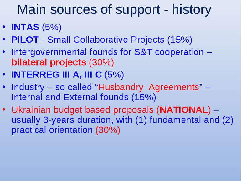 INTAS (5%) PILOT - Small Collaborative Projects (15%) Intergovernmental found...