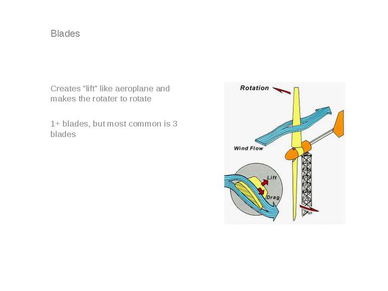 Blades Creates ”lift” like aeroplane and makes the rotater to rotate 1+ blade...