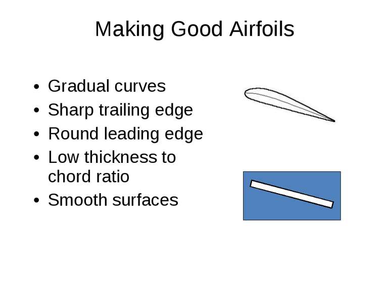 Gradual curves Sharp trailing edge Round leading edge Low thickness to chord ...
