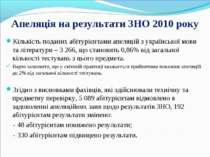 Апеляція на результати ЗНО 2010 року Кількість поданих абітурієнтами апеляцій...