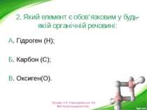 2. Який елемент є обов’язковим у будь-якій органічній речовині: А. Гідроген (...
