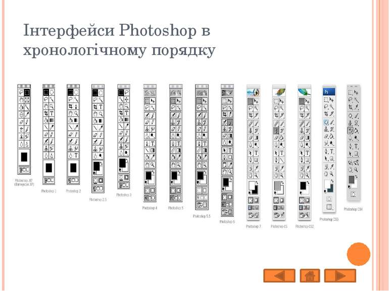 Інтерфейси Photoshop в хронологічному порядку