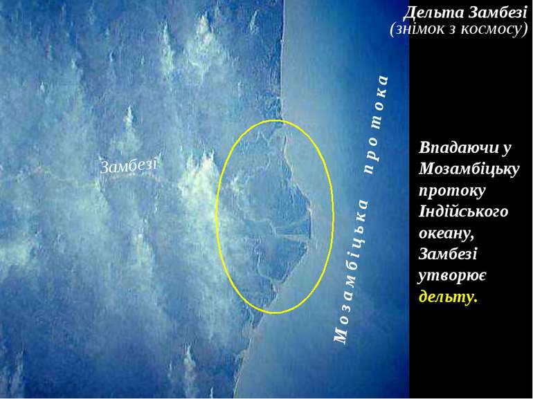 Дельта Замбезі (знімок з космосу) Впадаючи у Мозамбіцьку протоку Індійського ...