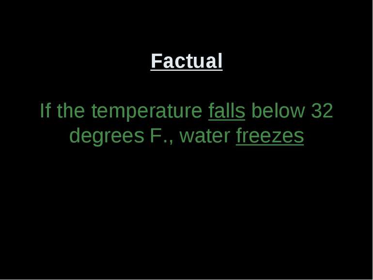 Factual If the temperature falls below 32 degrees F., water freezes