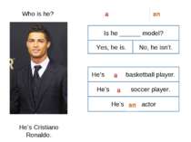 Who is he? He’s Cristiano Ronaldo. Is he ______ model? Yes, he is. No, he isn...