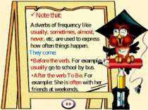 Note that: Adverbs of frequency like usually, sometimes, almost, never, etc, ...