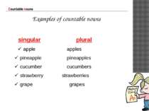 Countable nouns Examples of countable nouns singular plural apple apples pine...