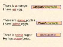 Singular countable Uncountable There is a mango. I have an egg. There are som...