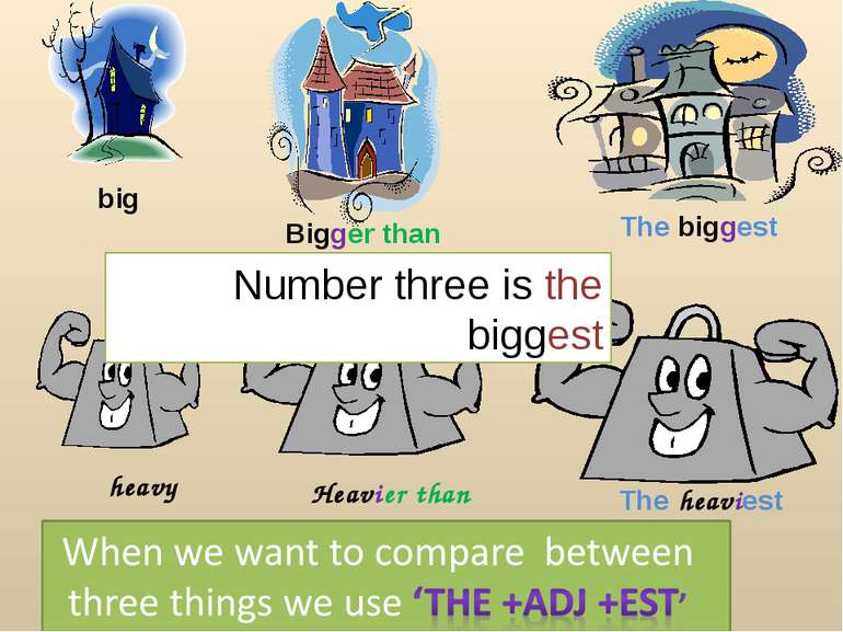 Bigger than big The biggest heavy Heavier than The heaviest Number three is t...