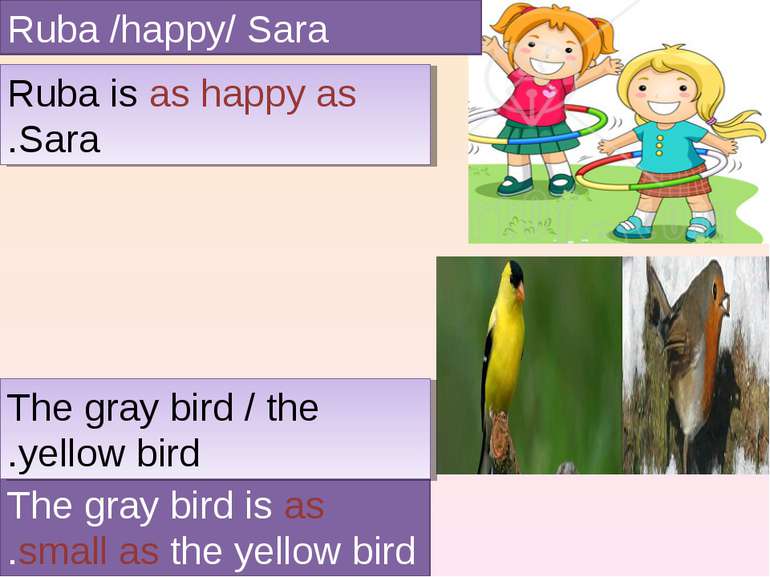 Ruba /happy/ Sara Ruba is as happy as Sara. The gray bird is as small as the ...