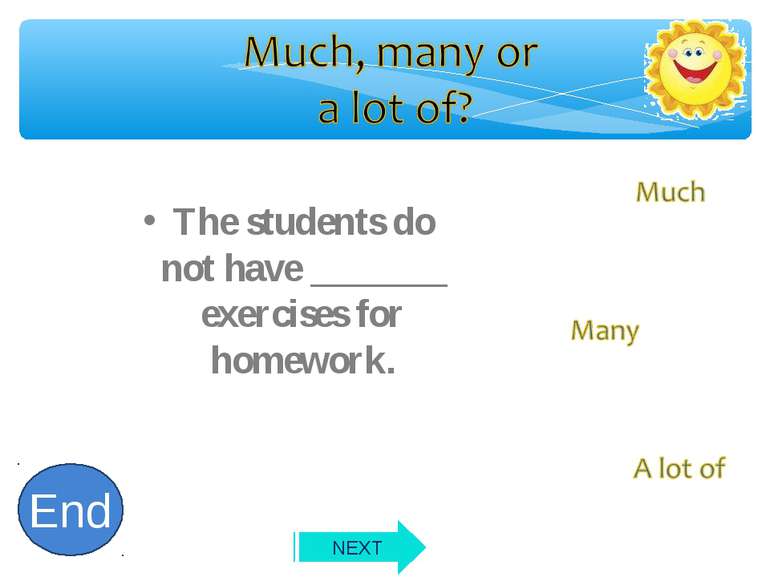 The students do not have _______ exercises for homework. 10 9 8 7 6 5 4 3 2 1...