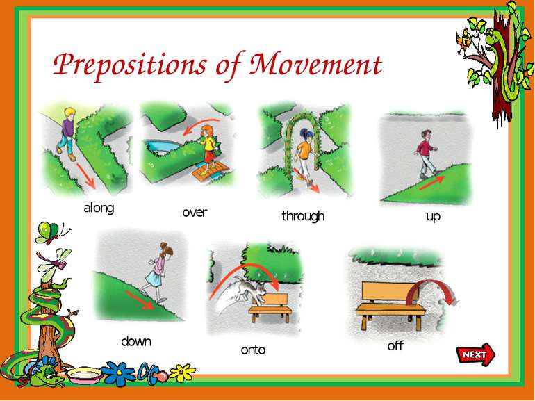 Prepositions of Movement along through over up down onto off