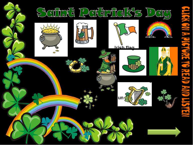 horseshoe Pot of gold rainbow beer Irish flag Saint Patrick hat shamrock harp...