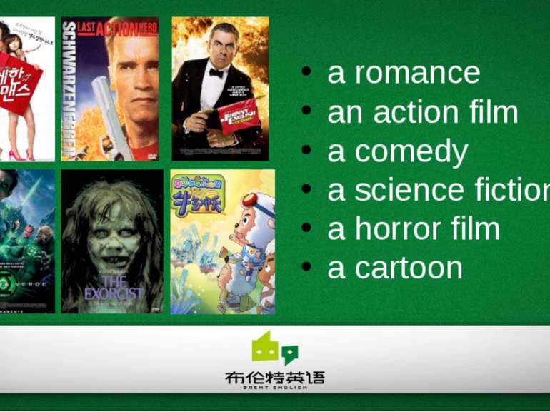 a romance an action film a comedy a science fiction film a horror film a cartoon