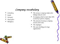 Company vocabulary Subsidiary Profit Turnover Head office Workforce The money...