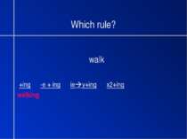 Which rule? walk +ing -e + ing ie y+ing x2+ing walking