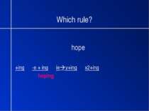 Which rule? hope +ing -e + ing ie y+ing x2+ing hoping