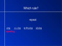 Which rule? repeat +ing -e + ing ie y+ing x2+ing repeating