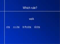 Which rule? walk +ing -e + ing ie y+ing x2+ing