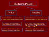 The Simple Present Active Passive They write / don’t write the science column...