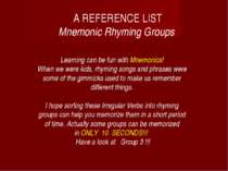 A REFERENCE LIST Mnemonic Rhyming Groups Learning can be fun with Mnemonics! ...