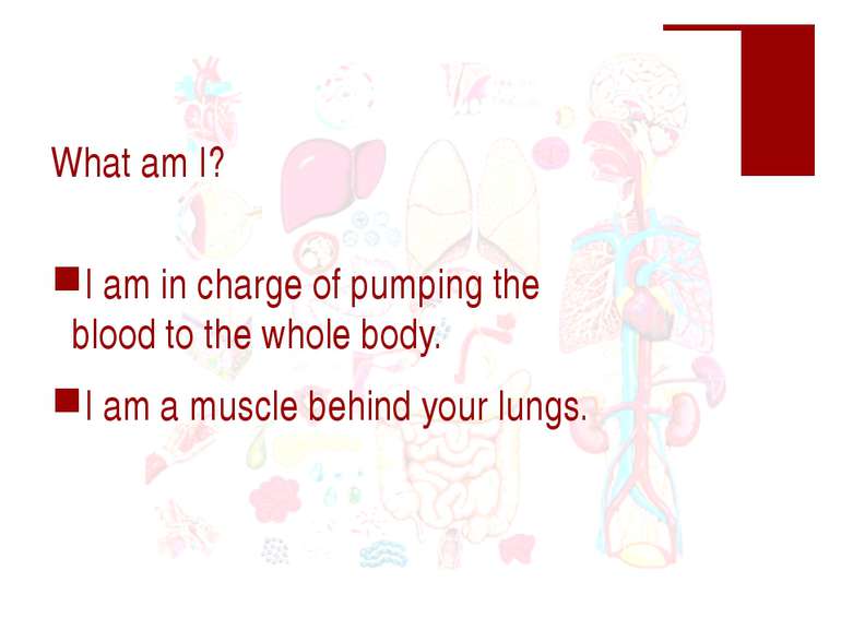 What am I? I am in charge of pumping the blood to the whole body. I am a musc...