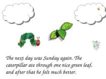 The next day was Sunday again. The caterpillar ate through one nice green lea...