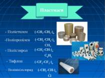 - Поліетилен (-CH2-CH2-)n -Поліпропілен CH3 - Полістирол (-CH2-CH-)n C6H5 - Т...