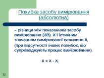 Похибка засобу вимірювання (абсолютна) – різниця між показанням засобу вимірю...