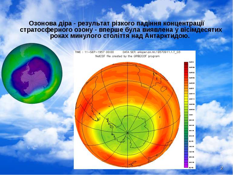 * Озонова діра - результат різкого падіння концентрації стратосферного озону ...