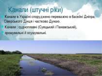 Канали (штучні ріки) Канали в Україні споруджено переважно в басейні Дніпра, ...