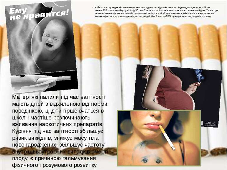 Найбільше страждає від тютюнопаління репродуктивна функція людини. Згідно дос...