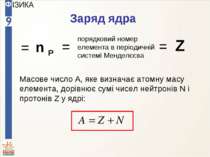 Масове число A, яке визначає атомну масу елемента, дорівнює сумі чисел нейтро...