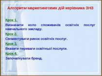 Алгоритм маркетингових дій керівника ЗНЗ Крок 1. Визначити коло споживачів ос...